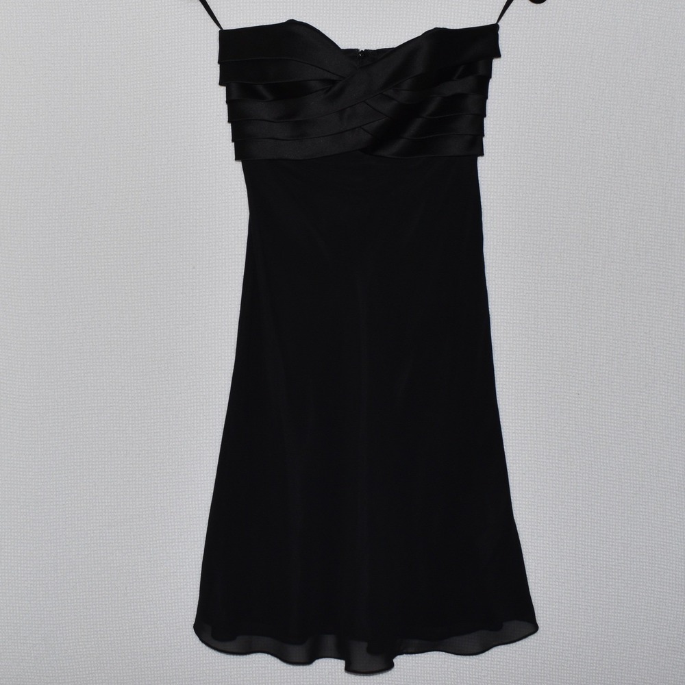 White House Black Market Strapless Black Satin Pleated Cocktail Dress Size 6